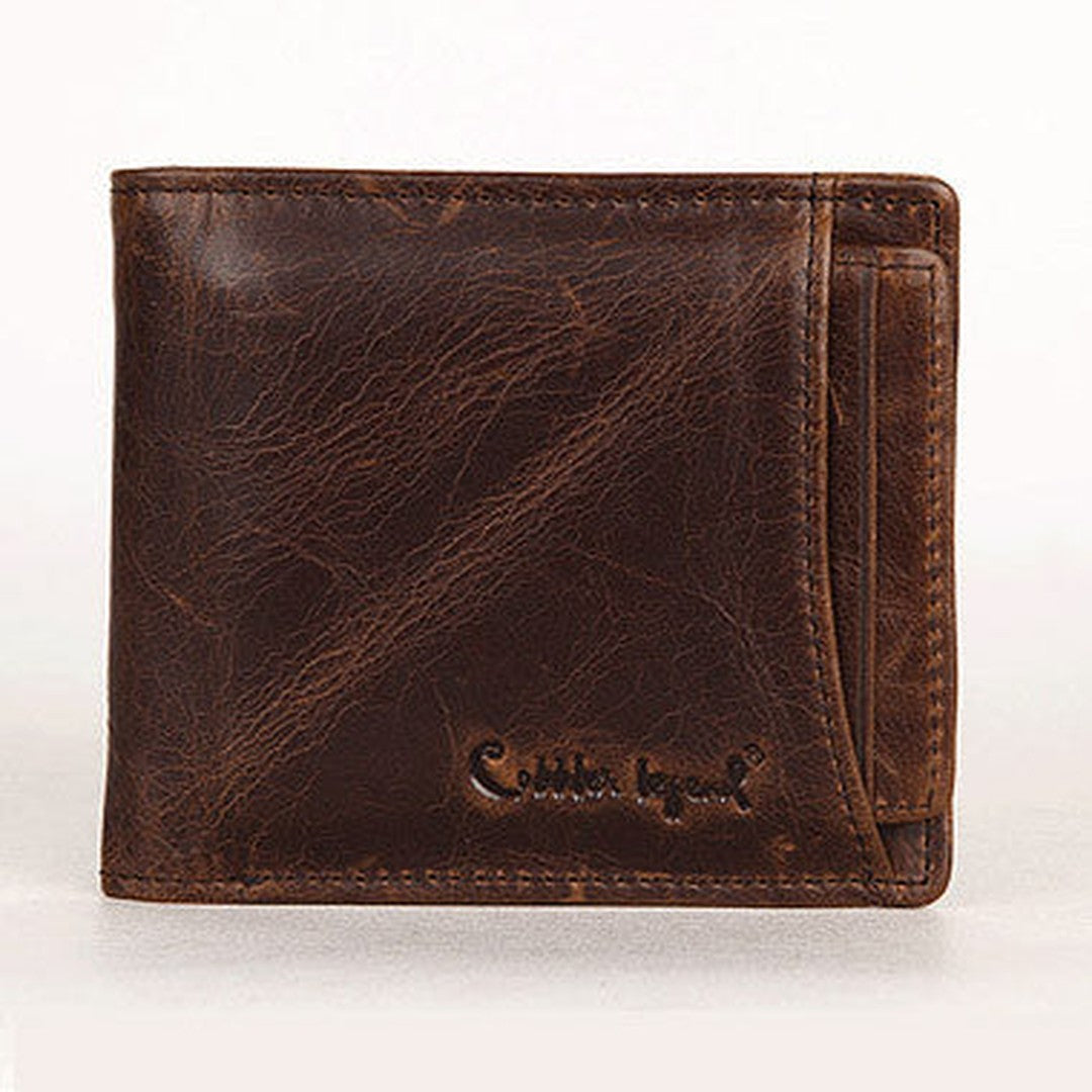 Vintage Bifold Coffee genuine Leather billfold wallet For Men Zipper photo card holder