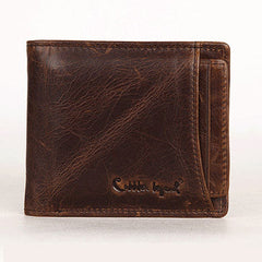 Vintage Bifold Coffee genuine Leather billfold wallet For Men Zipper photo card holder