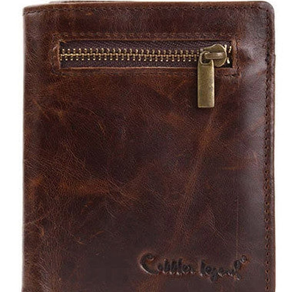 Leather Men billfold wallet Coffee vintage trifold multi cards billfold wallet zip for Men