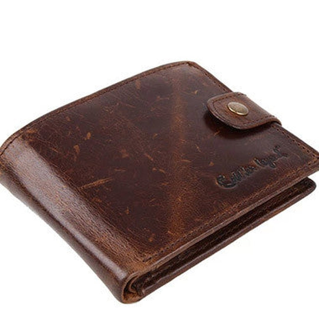 Vintage trifold Coffee genuine Leather billfold wallet For Men Zipper photo card holder