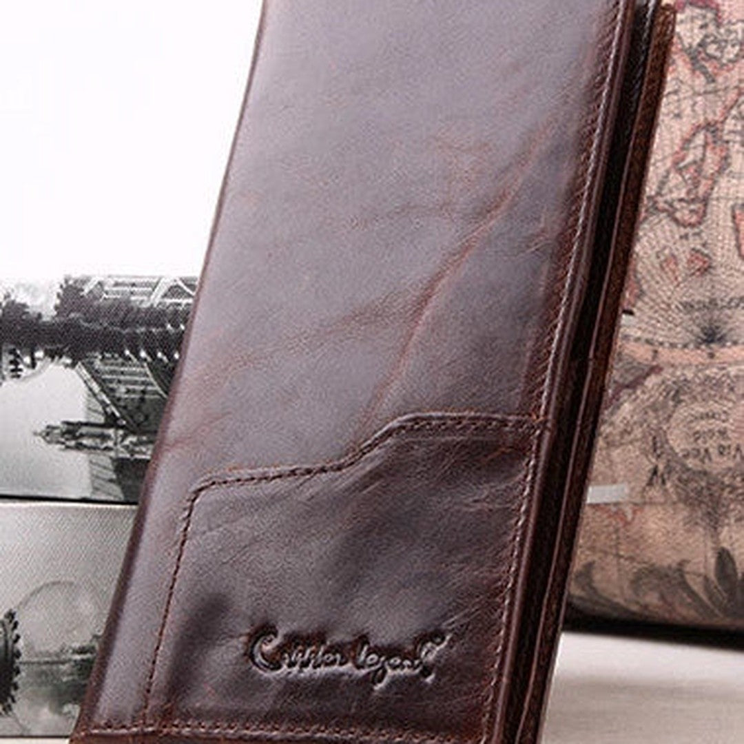 Handmade Vintage Bifold Coffee Men Leather Long wallet clutch purse For Men