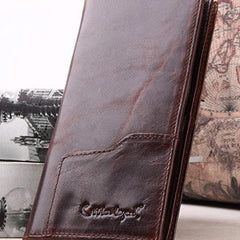 Handmade Vintage Bifold Coffee Men Leather Long wallet clutch purse For Men