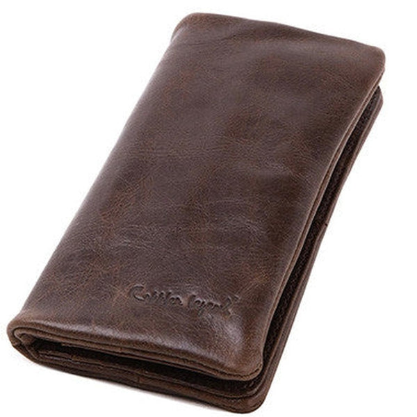 Vintage Mens Leather Long Wallets Cool Leather Bifold Long Wallet for Men