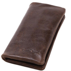 Vintage Mens Leather Long Wallets Cool Leather Bifold Long Wallet for Men