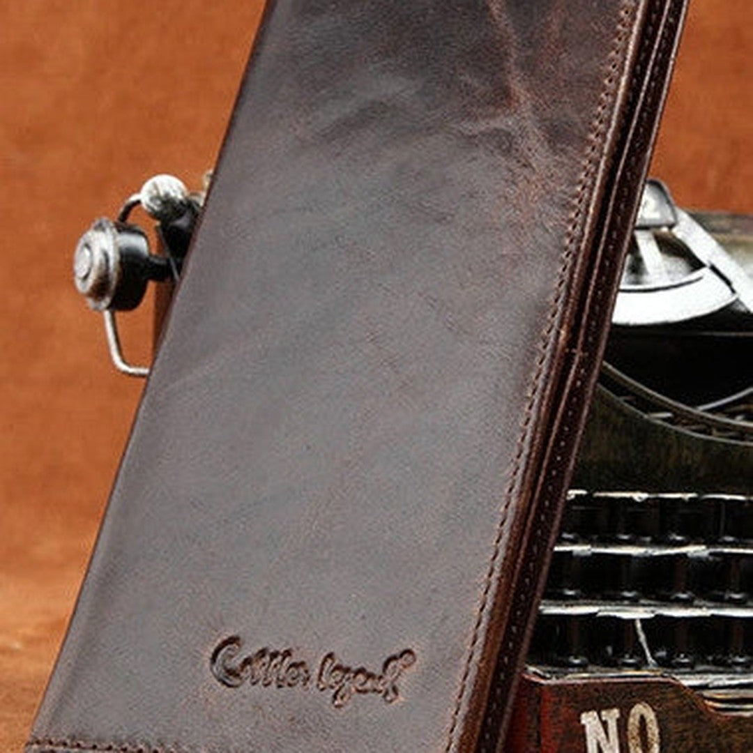 Handmade Vintage Bifold Coffee Men Leather Long wallet clutch purse For Men