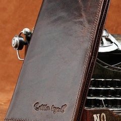 Handmade Vintage Bifold Coffee Men Leather Long wallet clutch purse For Men
