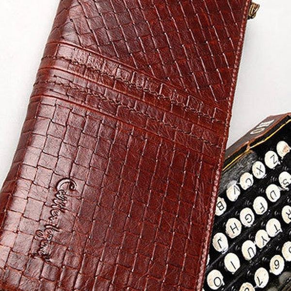 Vintage Bifold Coffee genuine Leather Long wallet clutch bag For Men Zipper holder