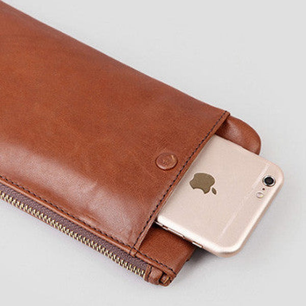 Genuine Leather long wallet leather men phone zip clutch vintage wallet for men
