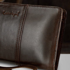 Leather large clutch leather men Wristlet Wallet zipper clutch wallets for men