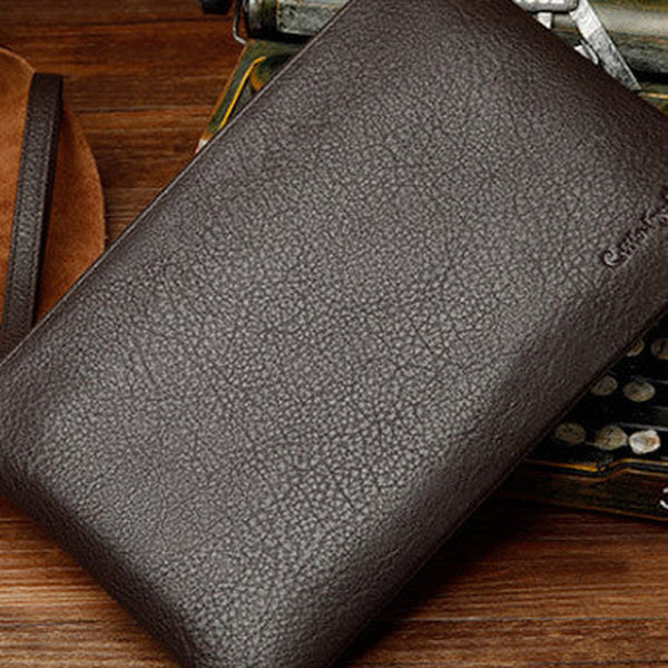 Coffee Leather large wristlet wallet leather men zipper clutch wallet for men