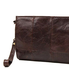 Men Leather clutch Vintage Bifold Coffee Long wallet men leather zip clutch bag