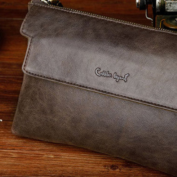 Leather large clutch leather men Wristlet Wallets zipper clutch wallet for men
