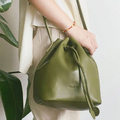 Genuine Leather Cute Bucket Bag Crossbody Bag Shoulder Bag Women Leather Purse