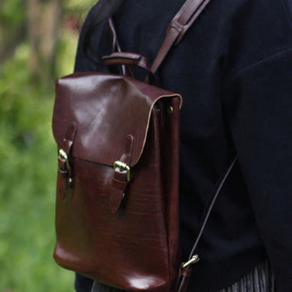 Genuine Leather Cute Backpack Bag Shoulder Bag Red Black Women Leather Purse