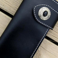 Handmade black men leather biker wallet with chain Long wallet clutch for men