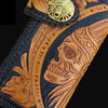 Handmade black yellow leather indian skull carved biker wallet Long wallet clutch for men