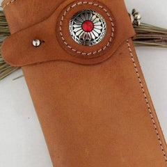 Handmade beige tan men leather biker wallet with chain Long wallet clutch for men