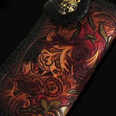 Handmade black color leather prajna carved biker wallet Long wallet clutch for men