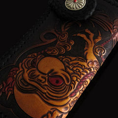 Handmade black color leather toad carved biker wallet Long wallet clutch for men