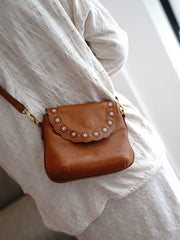 Classic Coffee Leather Small Hollow Flower Shoulder Bag Women Flowers Crossbody Bag for Women