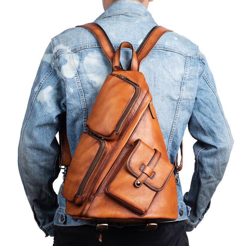 convertible leather backpack for men Large Men's Sling Bag Leather Convertible Big Sling Bag Backpack For Men