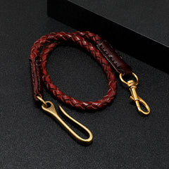 Cool Leather Braided Biker Wallet Chains With Hook Handmade Leather Pants Chain For Men