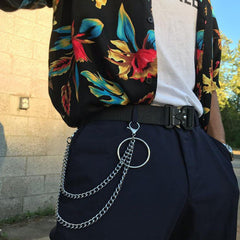 Cool Silver Double Layers Wallet Chain Silver Double Biker Pants Chains With Big Ring For Men