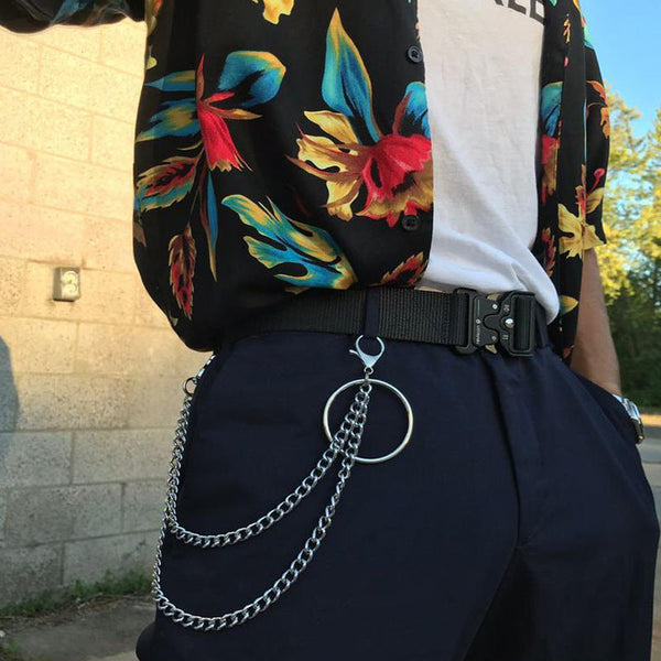 Cool Silver Double Layers Wallet Chains Silver Double Biker Pants Chain With Big Rings For Men