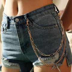 Cute Womens Silver Double Layers Pants Chains Silver Double Biker Wallet Chain With Big Ring For Women