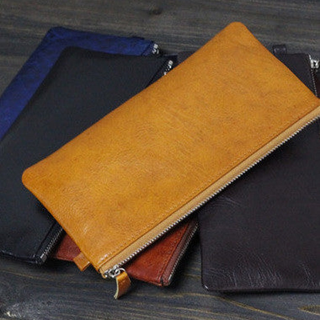 Handmade Men long leather wallet men vintage brown coffee blue wallet for him