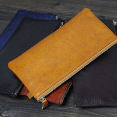 Handmade Men long leather wallet men vintage brown coffee blue wallet for him