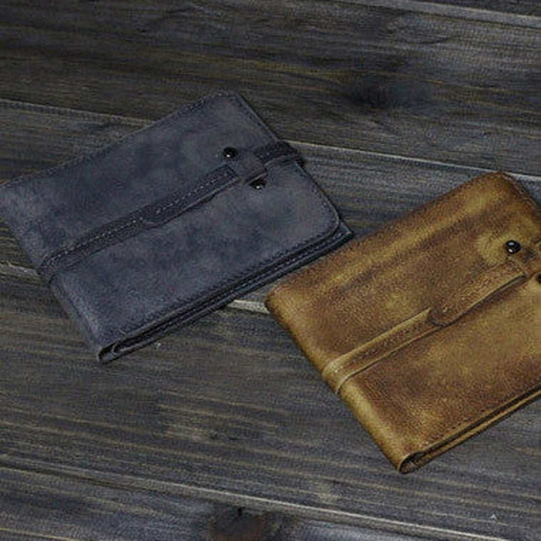 Handmade Men small leather wallet men vintage brown gray billfold wallets for him
