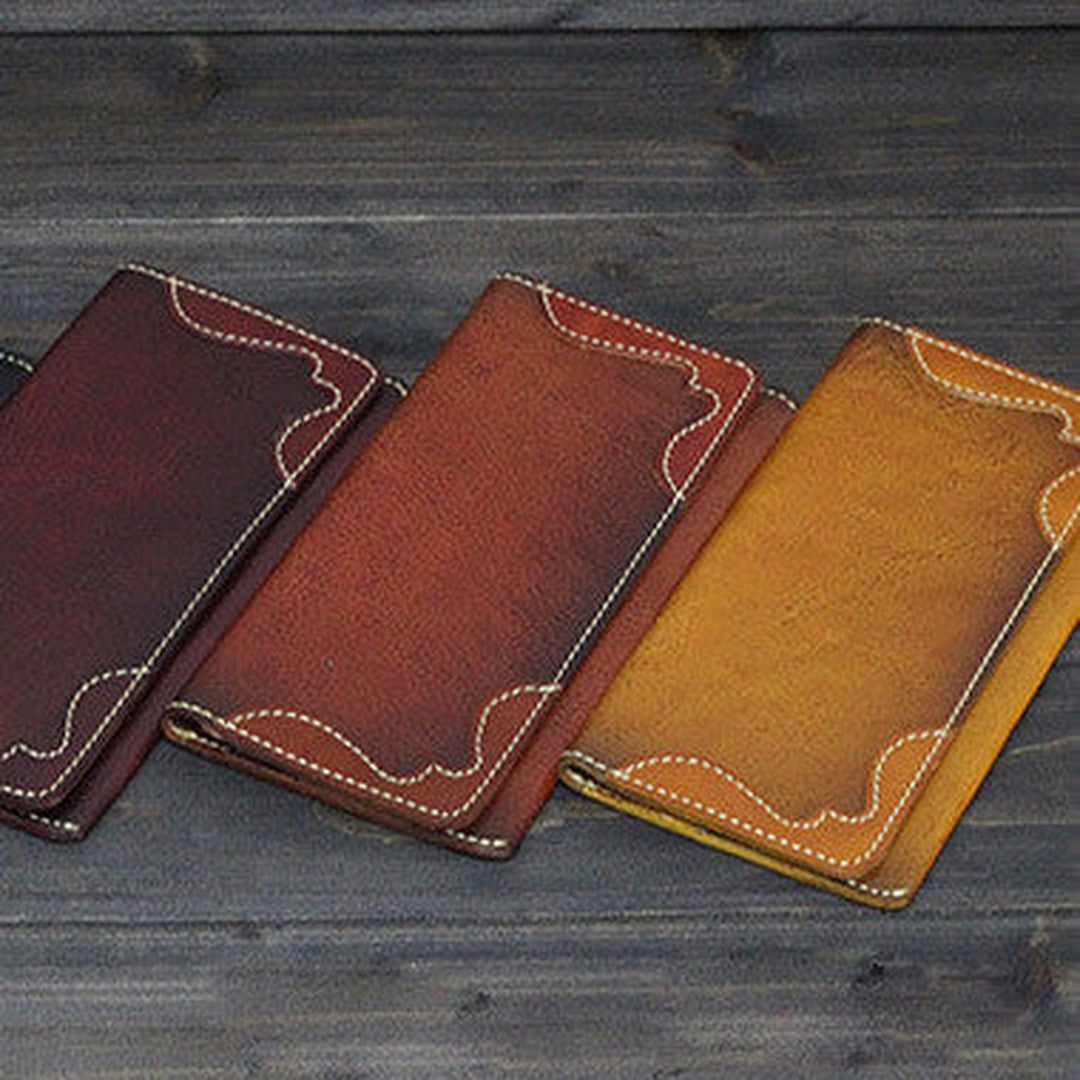 Handmade Men long leather wallet men vintage brown coffee tan wine wallet for him