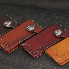 Handmade Men long leather wallet men vintage tan brown coffee wine wallet for him