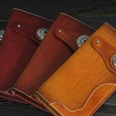 Handmade Men long leather wallet men vintage tan brown coffee wine wallet for him