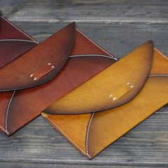 Handmade Men women long leather wallet men vintage envelope tan brown wine wallet