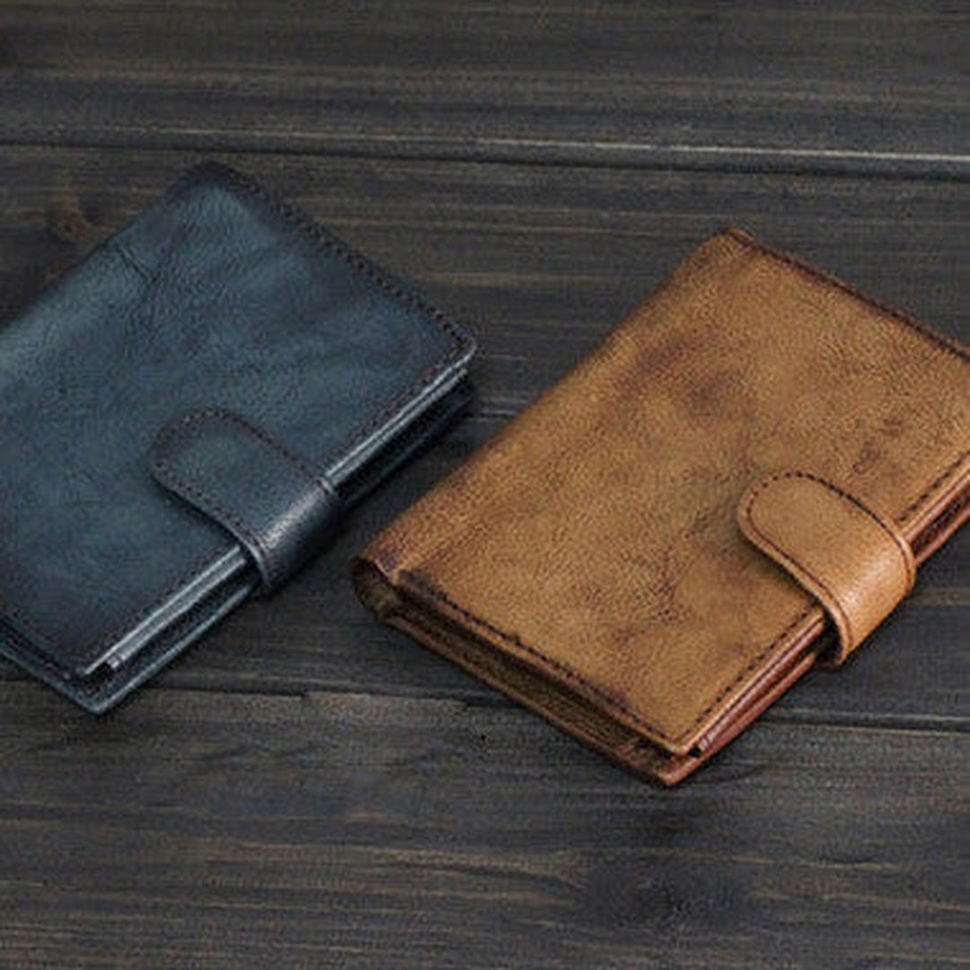 Handmade Men billfold leather wallet men vintage trifold brown gray wallet for him