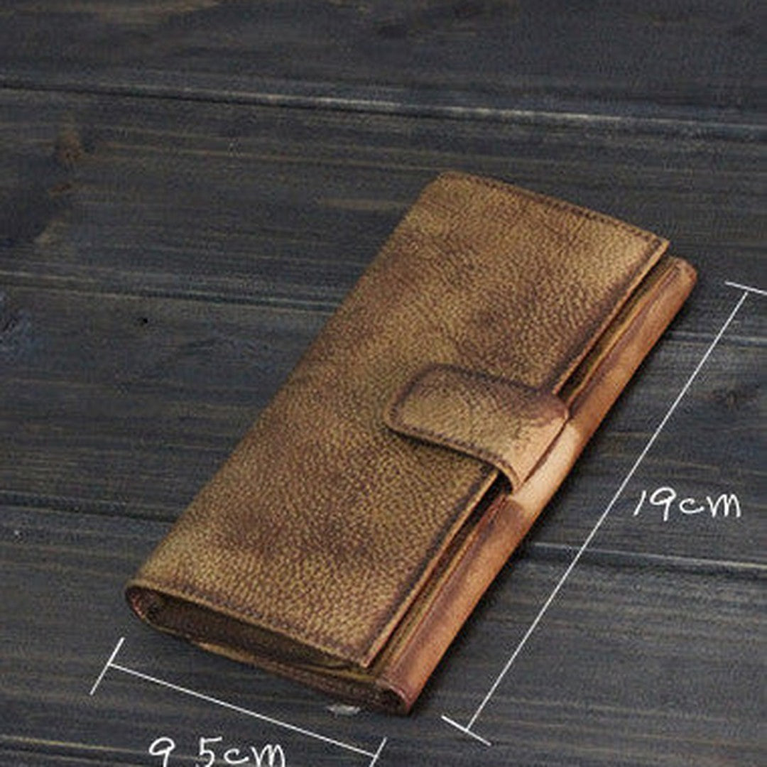Handmade Men long leather wallet men card slots vintage brown gray wallet for him