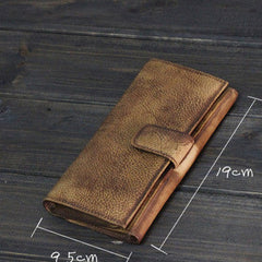 Handmade Men long leather wallet men card slots vintage brown gray wallet for him