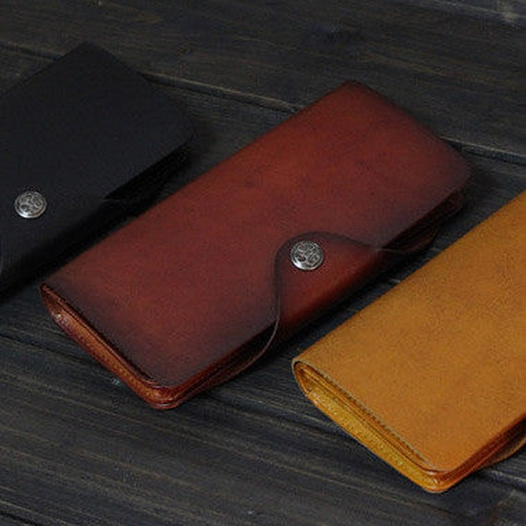 Handmade Men long leather wallet men multi cards vintage tan black wine wallet for him