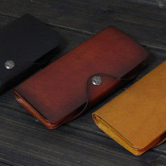 Handmade Men long leather wallet men multi cards vintage tan black wine wallet for him