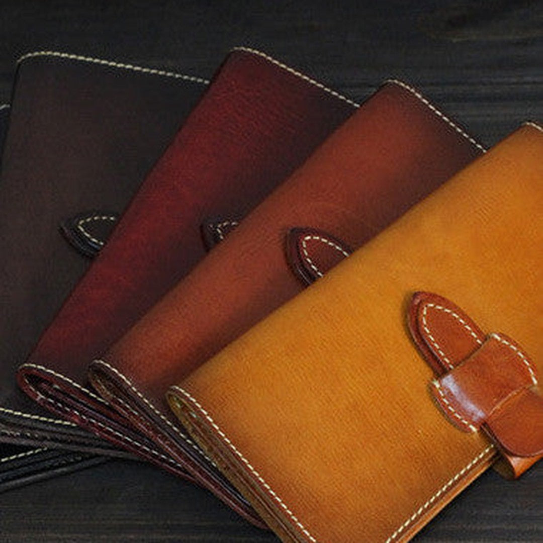 Handmade Men long leather wallet men vintage tan brown coffee wallet for him