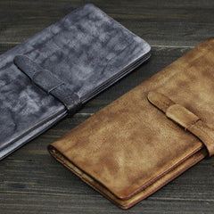 Handmade vintage Mens long leather wallet men multi card brown wallet for men
