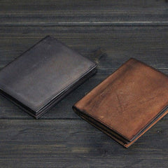 Handmade Men Small leather wallet men vintage brown gray billfold wallet for him