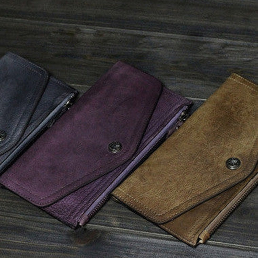Handmade Men long leather wallet clutch men envelop vintage gray brown wallet for him