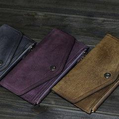 Handmade Men long leather wallet clutch men envelop vintage gray brown wallet for him