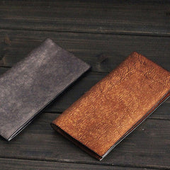 Handmade Mens long leather wallet vintage bifold long wallet for him