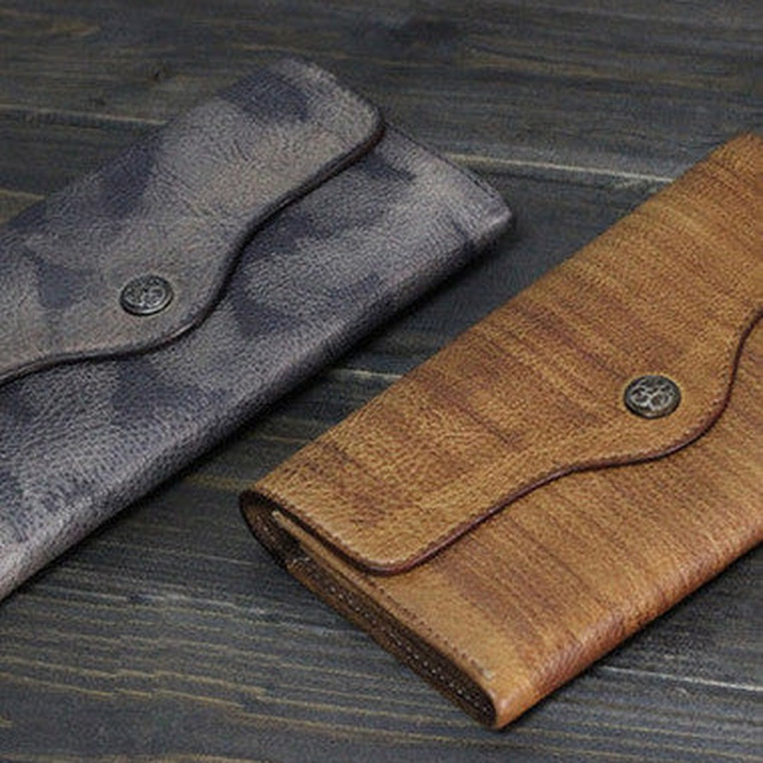 Handmade Men long leather wallet men multi cards vintage gray brown wallet for him