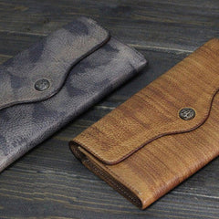Handmade Men long leather wallet men multi cards vintage gray brown wallet for him