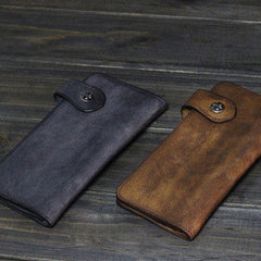 Handmade Men long leather wallet clutch men vintage brown gray wallet for him
